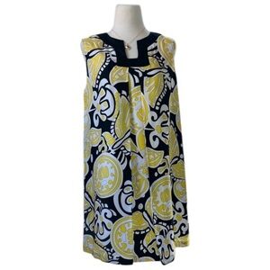 Milly vintage black white yellow 100% silk abstract butterfly print mini dress